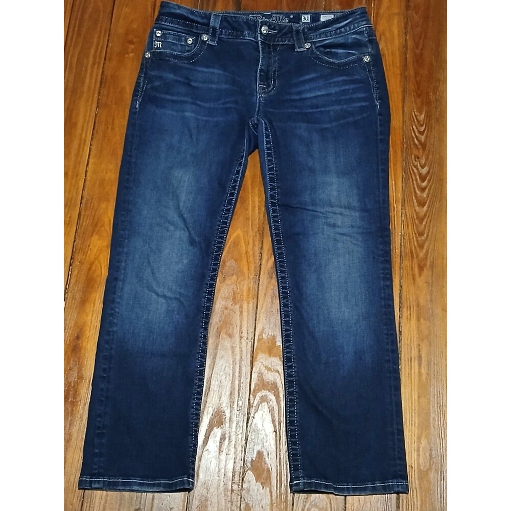 Miss Me 31 Dark Blue Crop Jeans Sequins on back Pockets